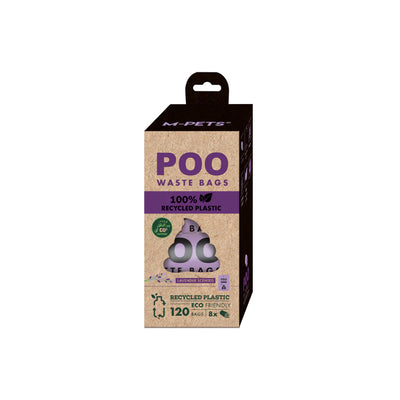 POO Bolsas para Desechos de Perro 100% Plástico Reciclado (120 bolsas) - Con Aroma a Lavanda, 8 rollos - Black Dog Panamá 