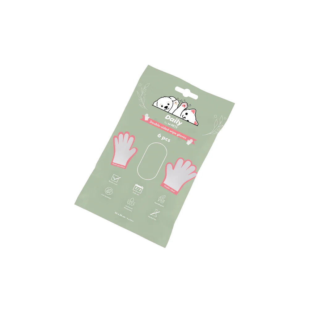 MPets Daily Wipe Gloves Guantes Limpieza Doble Cara – 6 pcs