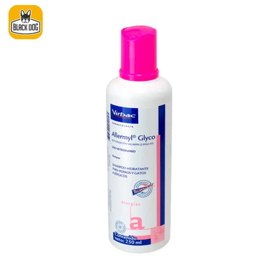 Botella Virbac Allermyl Glyco 250 ml con tapa rosa shampoo para alergias en perros y gatos ESCASAN