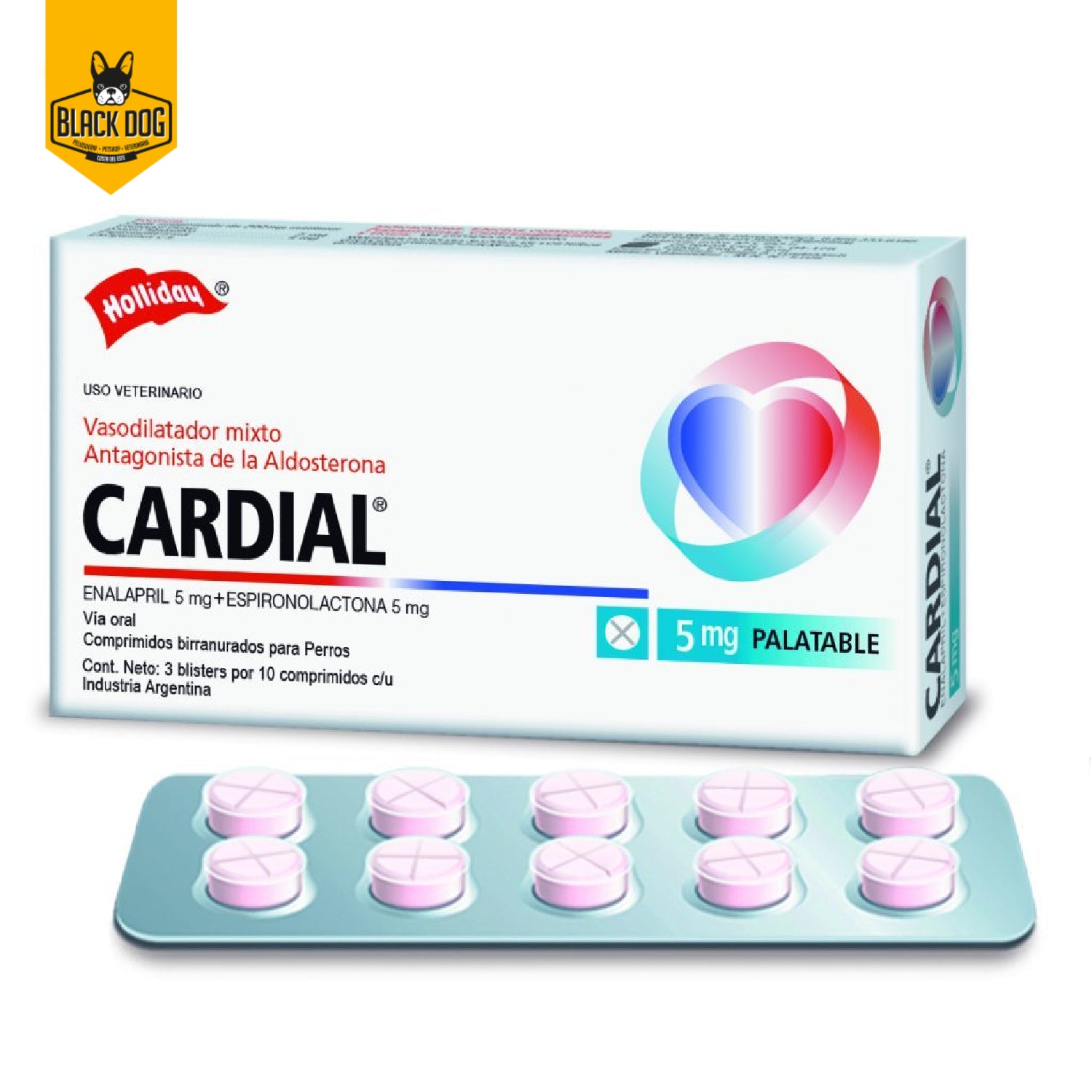 CARDIAL 5 MG | Enalapril - Espironolactona | 30 Comprimidos - BlackDogPanama